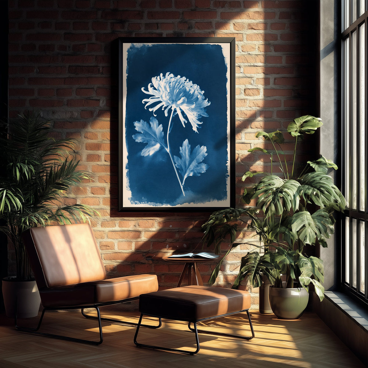 November Birth Flower Art Print - Chrysanthemum Poster - Blue Cyanotype Botanical Illustration - Birth Month Gift 11/12