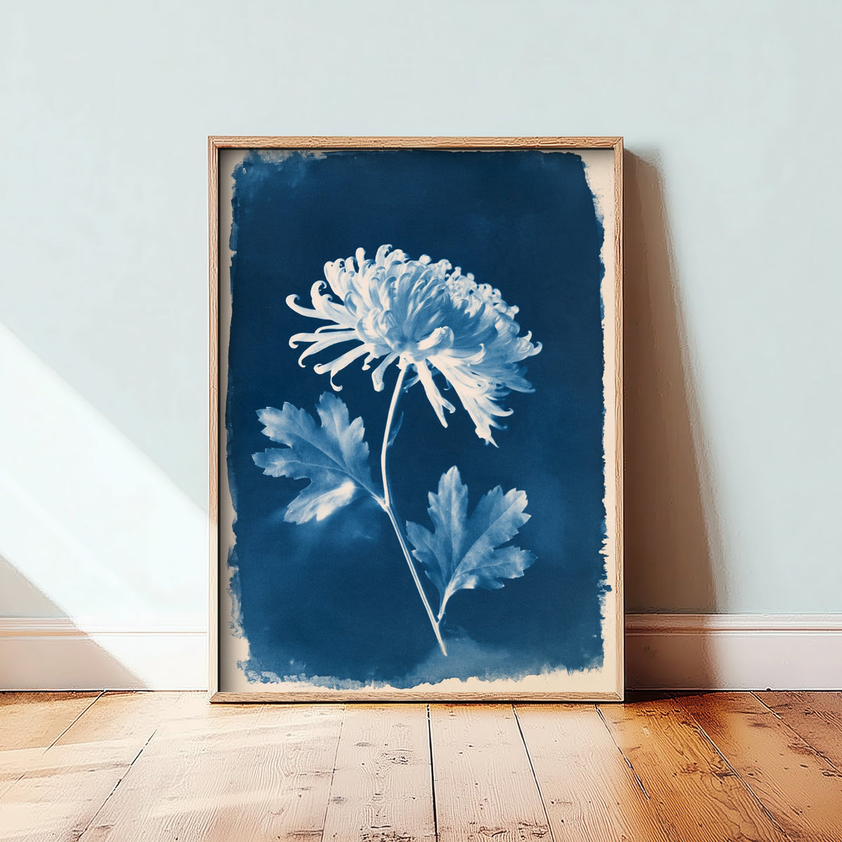 November Birth Flower Art Print - Chrysanthemum Poster - Blue Cyanotype Botanical Illustration - Birth Month Gift 11/12