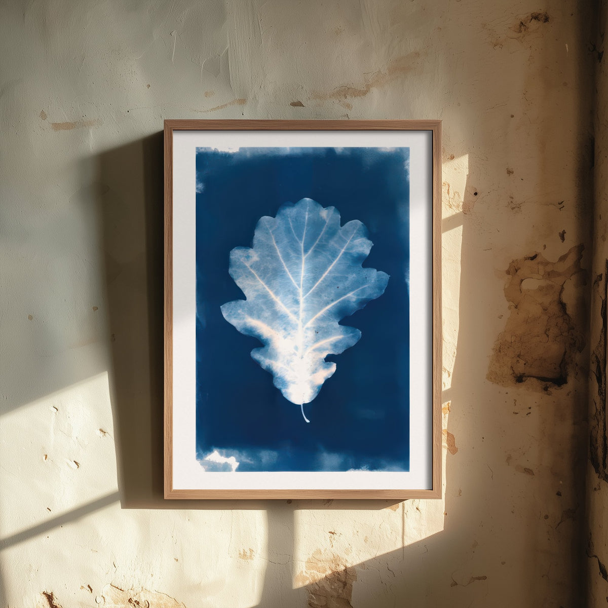 Oak Leaf Art Print - Prussian Blue Cyanotype Style Poster - Woodland Botanical Illustration V2 2/3