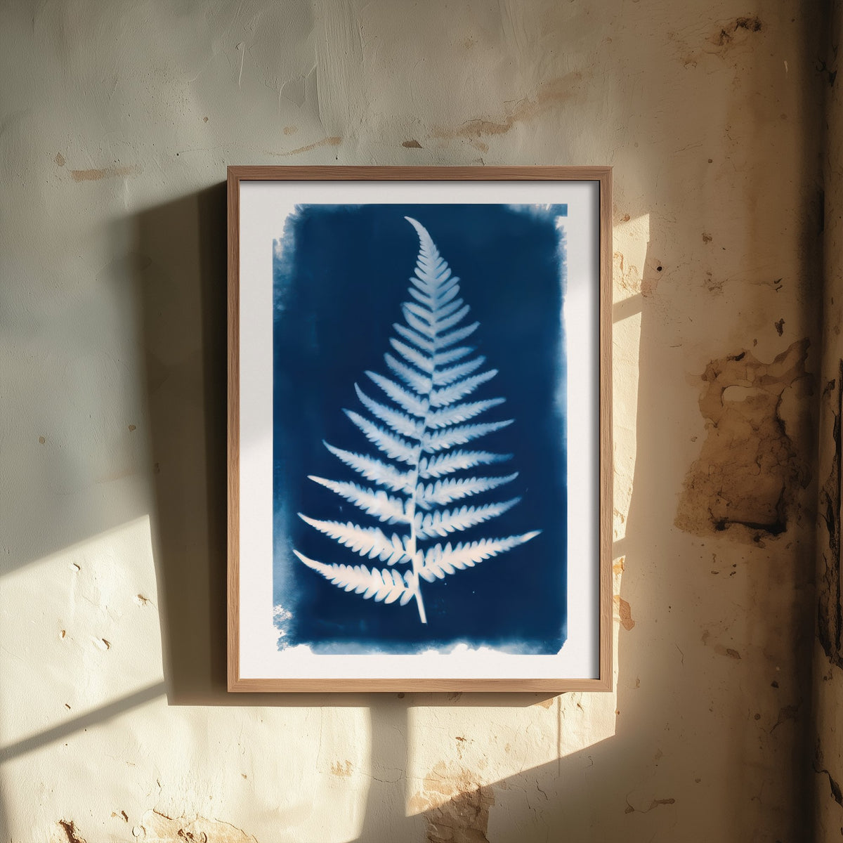 Fern Frond Art Print - Cyanotype Style Blue Herbarium Poster - Woodland Fern Illustration V1 1/3