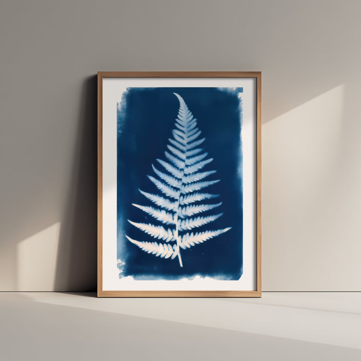Fern Frond Art Print - Cyanotype Style Blue Herbarium Poster - Woodland Fern Illustration V1 1/3