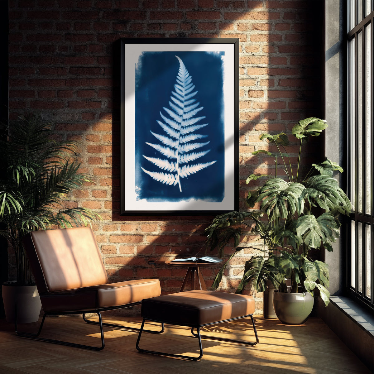 Fern Frond Art Print - Cyanotype Style Blue Herbarium Poster - Woodland Fern Illustration V1 1/3