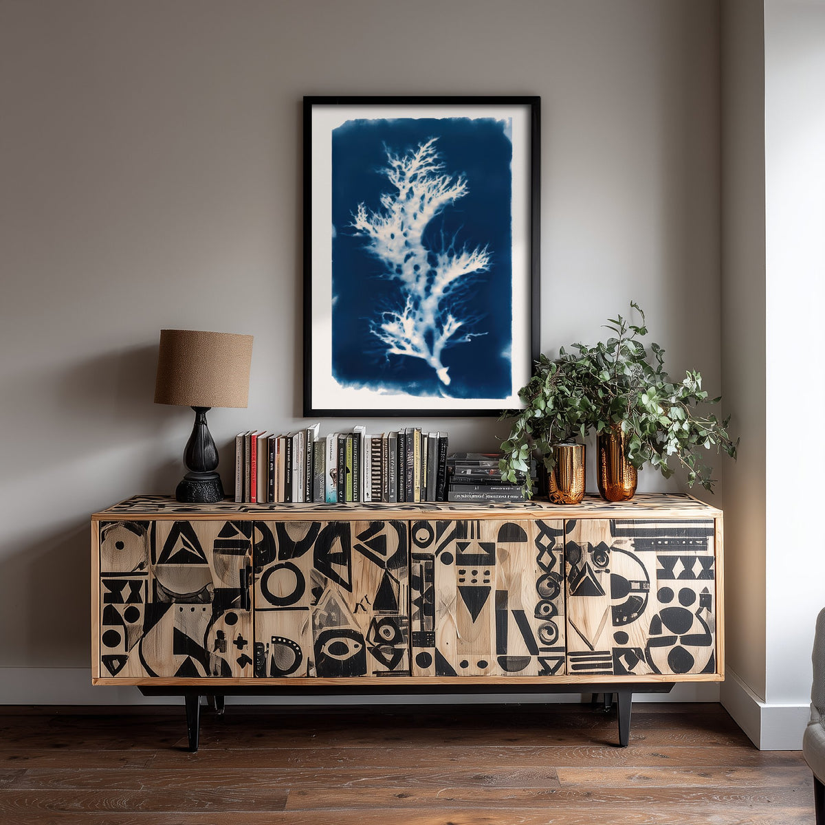 Seaweed Art Print - Prussian Blue Cyanotype Style Poster - Coastal Algae Botanical Illustration V1 2/3