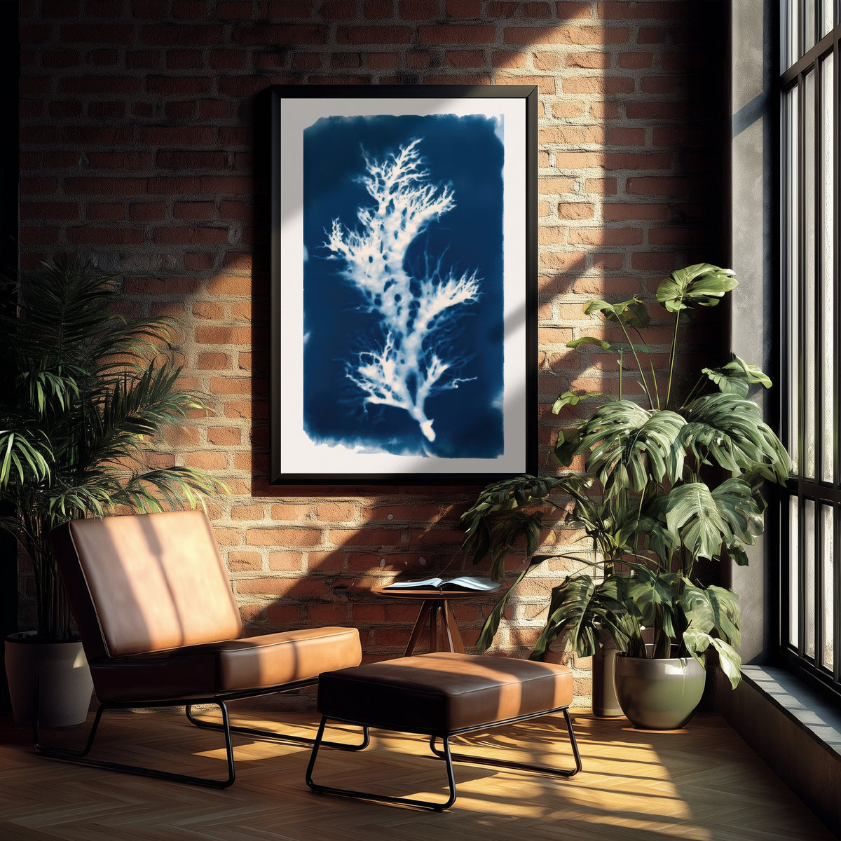 Seaweed Art Print - Prussian Blue Cyanotype Style Poster - Coastal Algae Botanical Illustration V1 2/3