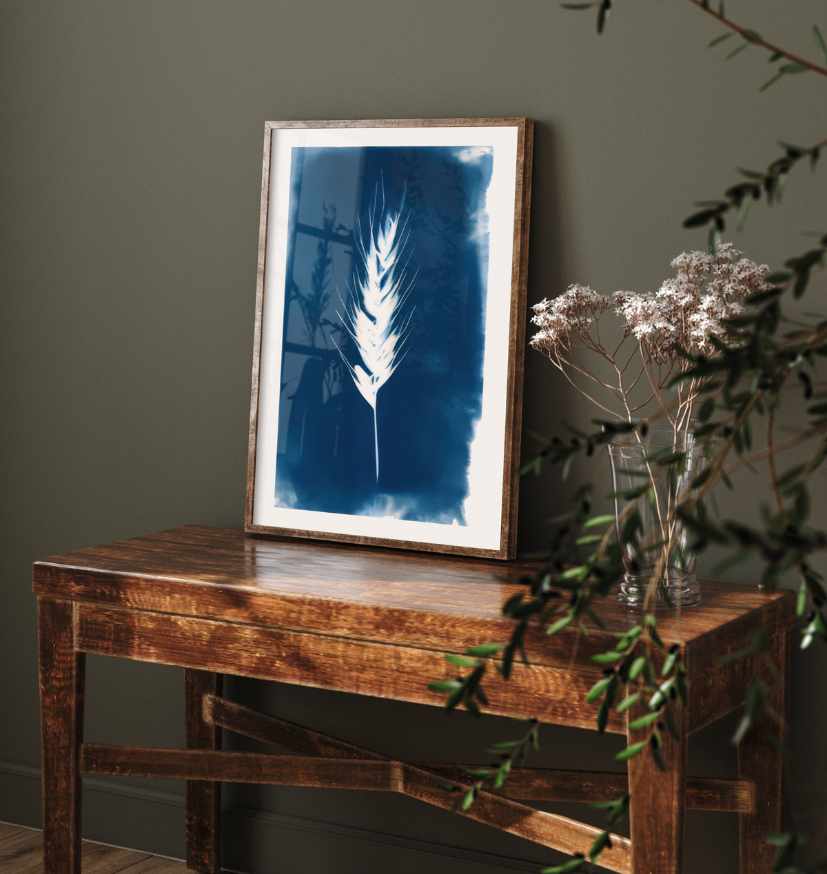 Wheat Ear Art Print - Blue Cyanotype Style Harvest Poster - Grain Botanical Illustration V1 3/3