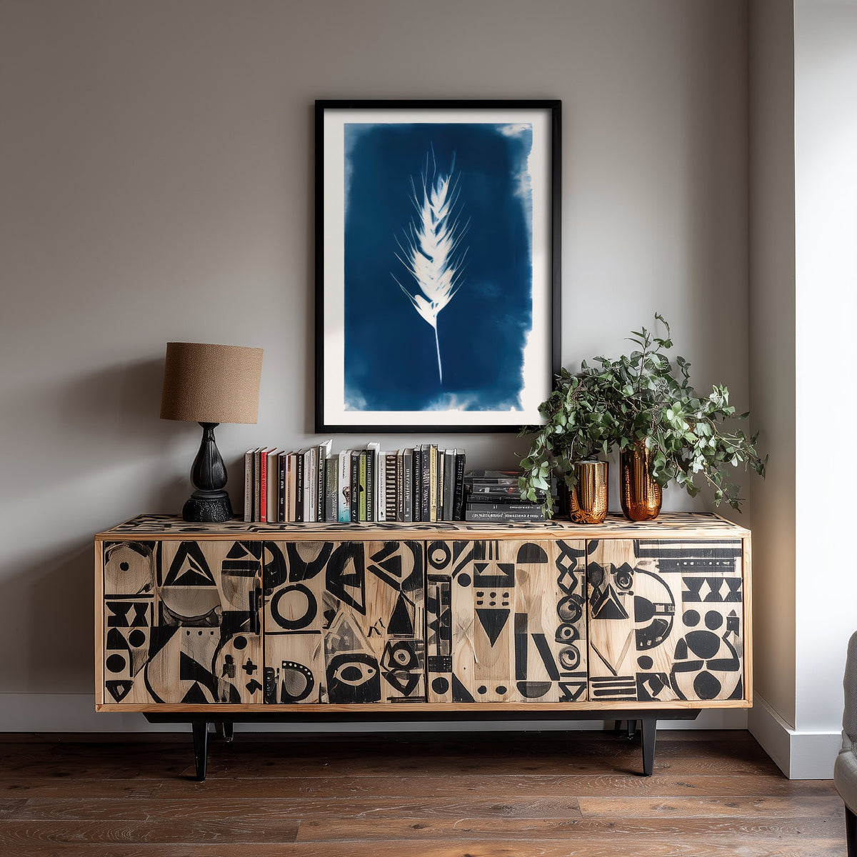 Wheat Ear Art Print - Blue Cyanotype Style Harvest Poster - Grain Botanical Illustration V1 3/3