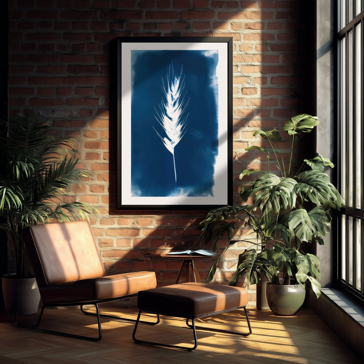 Wheat Ear Art Print - Blue Cyanotype Style Harvest Poster - Grain Botanical Illustration V1 3/3