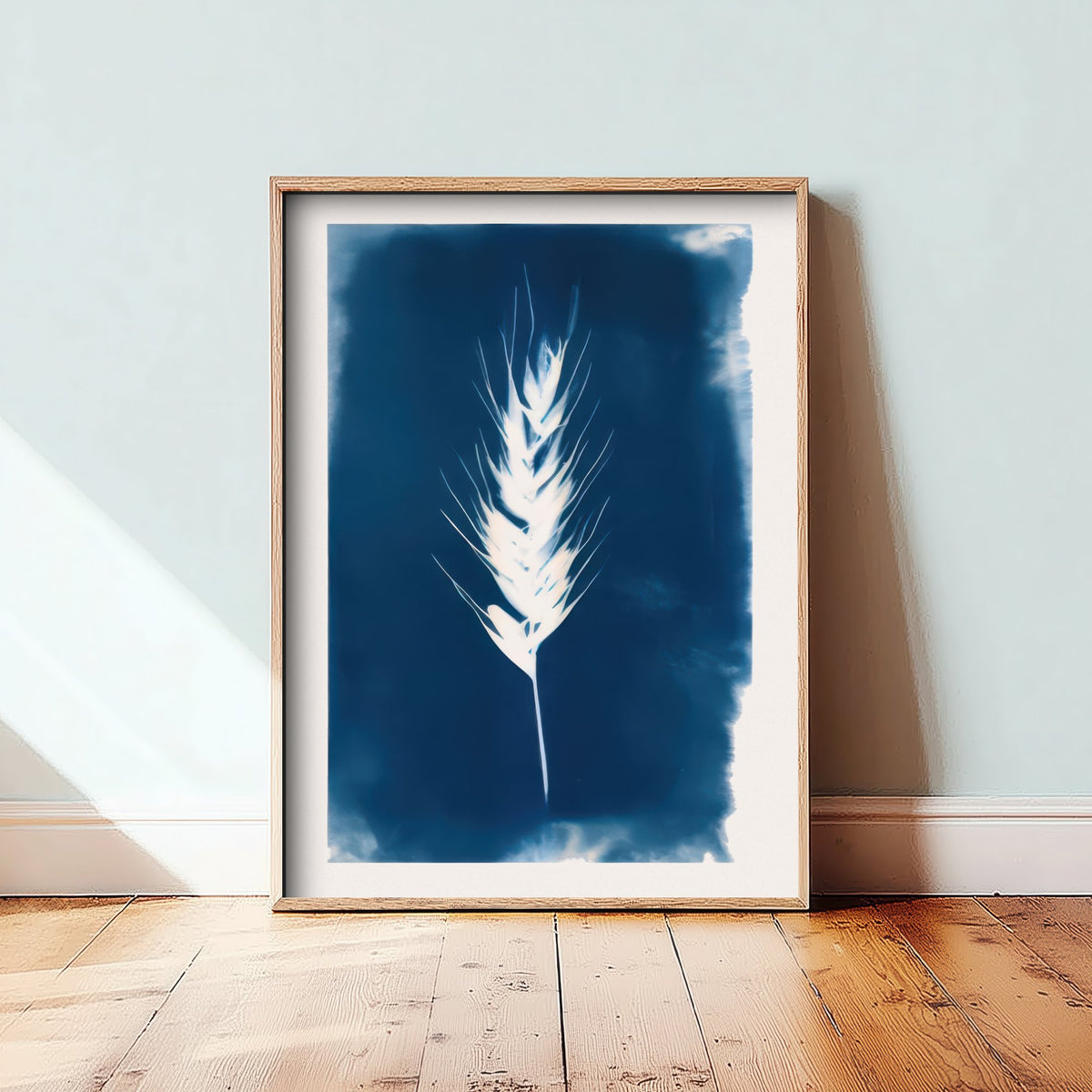 Wheat Ear Art Print - Blue Cyanotype Style Harvest Poster - Grain Botanical Illustration V1 3/3