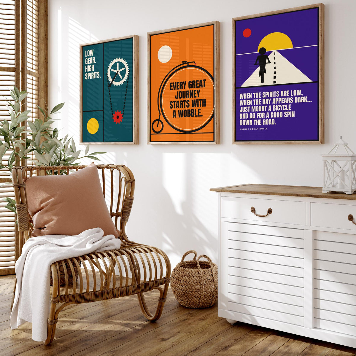 Cycling Quotes Set of Three Art Prints - 3 Retro Bauhaus Bicycle Posters - Minimalist Sport Wall Art Illustration V2