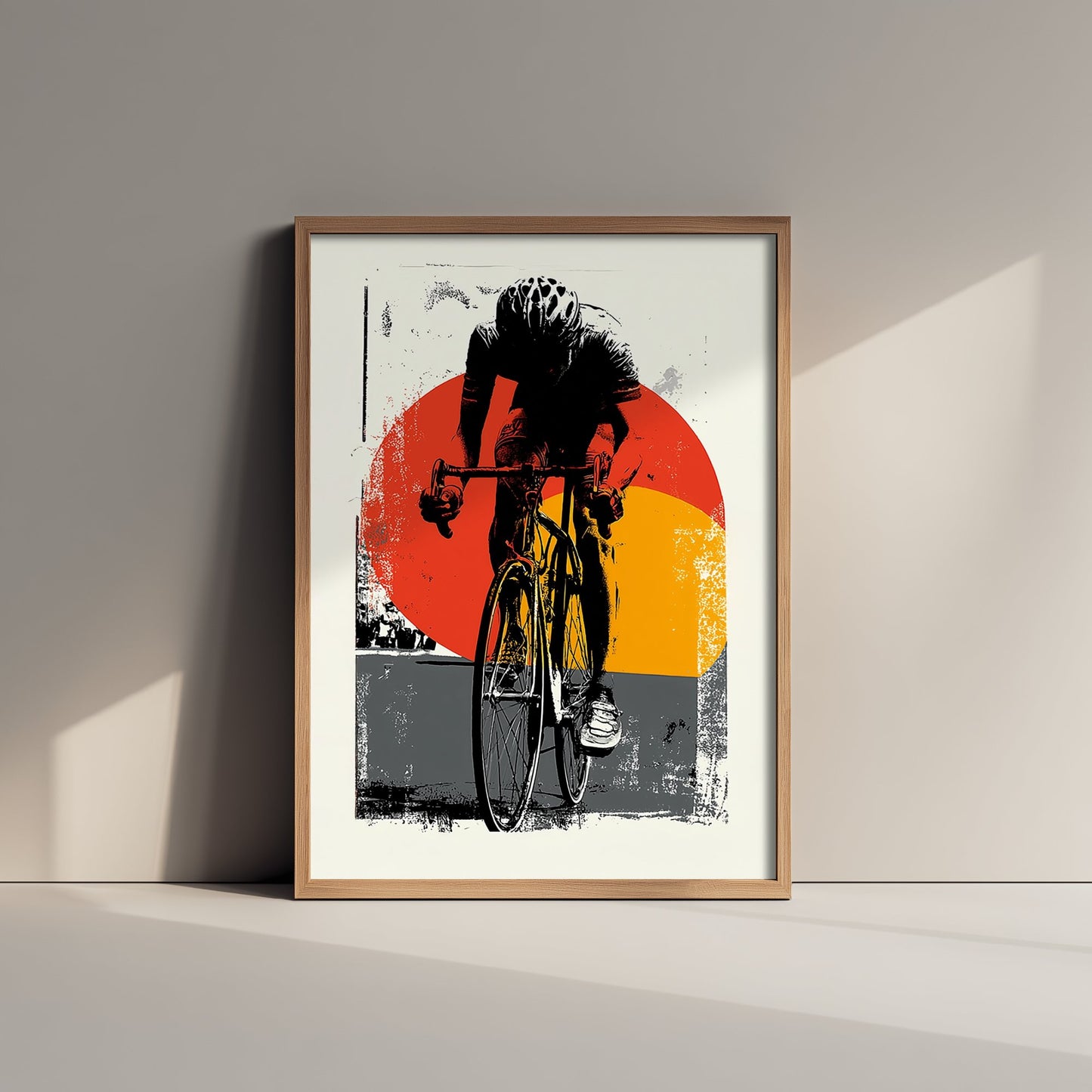 Road Cyclist Art Print - Block Print Cycling Poster - Retro Sports Illustration - Red Sun Graphic 2/3