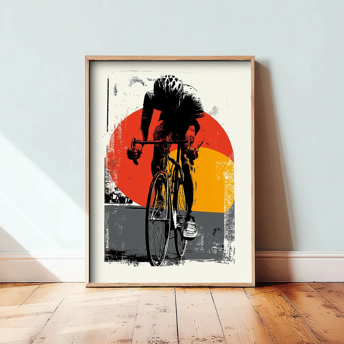 Road Cyclist Art Print - Block Print Cycling Poster - Retro Sports Illustration - Red Sun Graphic 2/3