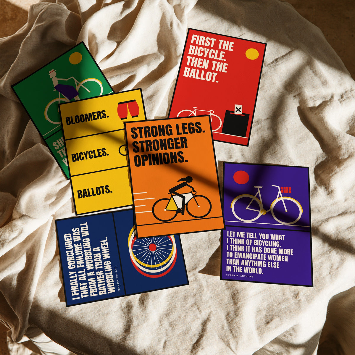 Set of Six Cycling Feminism Quote Art Prints - 6 Bauhaus Women Cyclists Posters - Minimalist Feminist Illustration