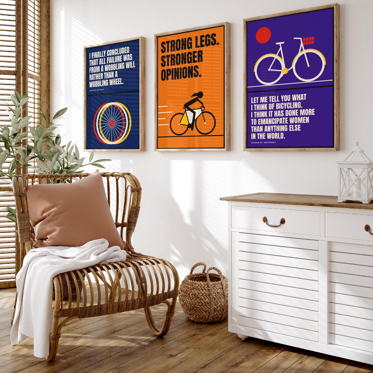 Cycling Feminism Quotes Set of Three Art Prints - 3 Retro Bauhaus Women Cyclists Posters - Minimalist Feminist Wall Art Illustration V2