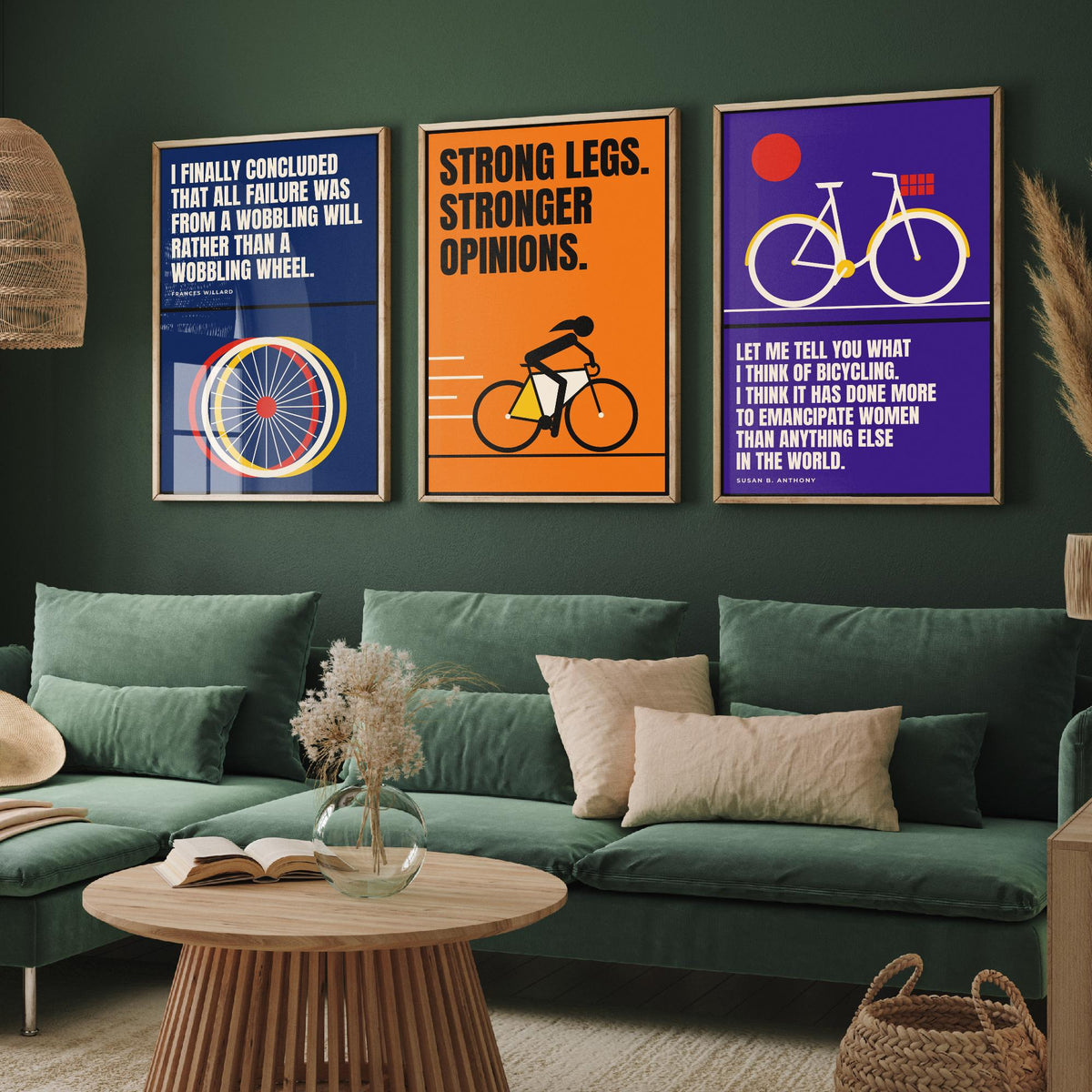 Cycling Feminism Quotes Set of Three Art Prints - 3 Retro Bauhaus Women Cyclists Posters - Minimalist Feminist Wall Art Illustration V2