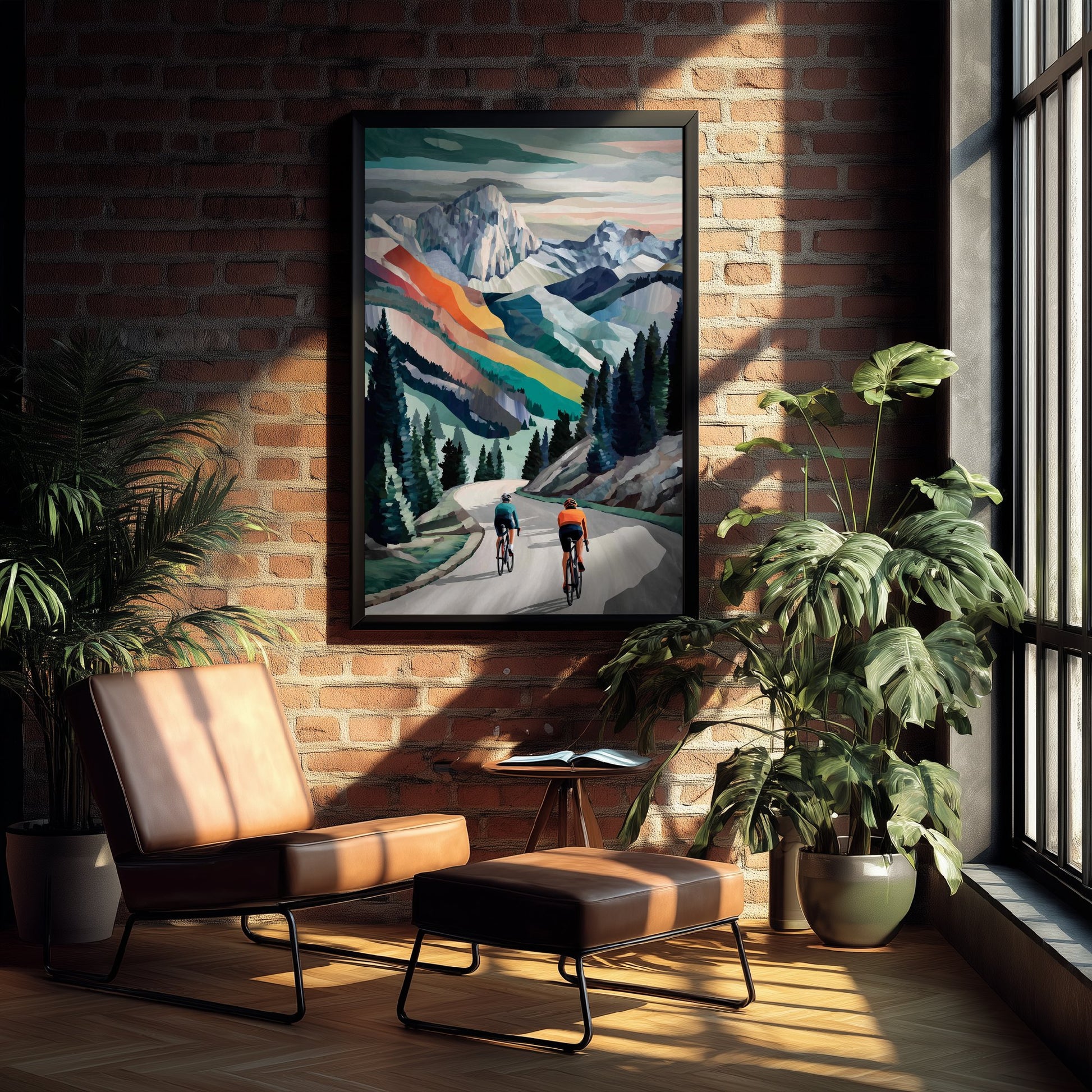 Cycling Collage Art Print - Alpine Mountain Cycling Poster - Colourful Landscape Painting - Road Cyclists 1/3