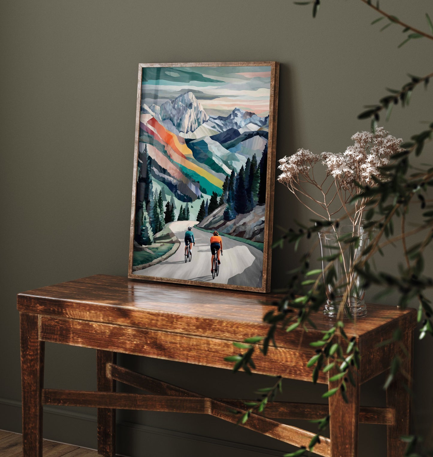 Cycling Collage Art Print - Alpine Mountain Cycling Poster - Colourful Landscape Painting - Road Cyclists 1/3