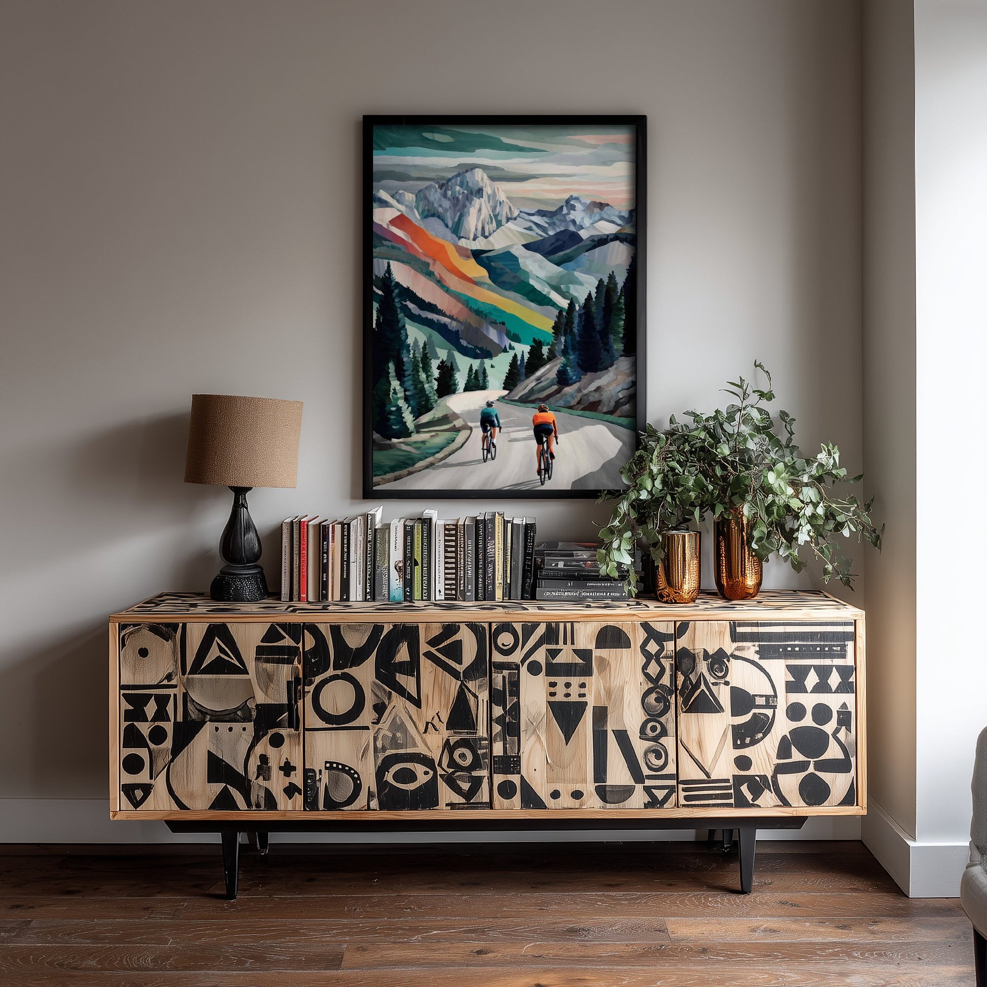 Cycling Collage Art Print - Alpine Mountain Cycling Poster - Colourful Landscape Painting - Road Cyclists 1/3