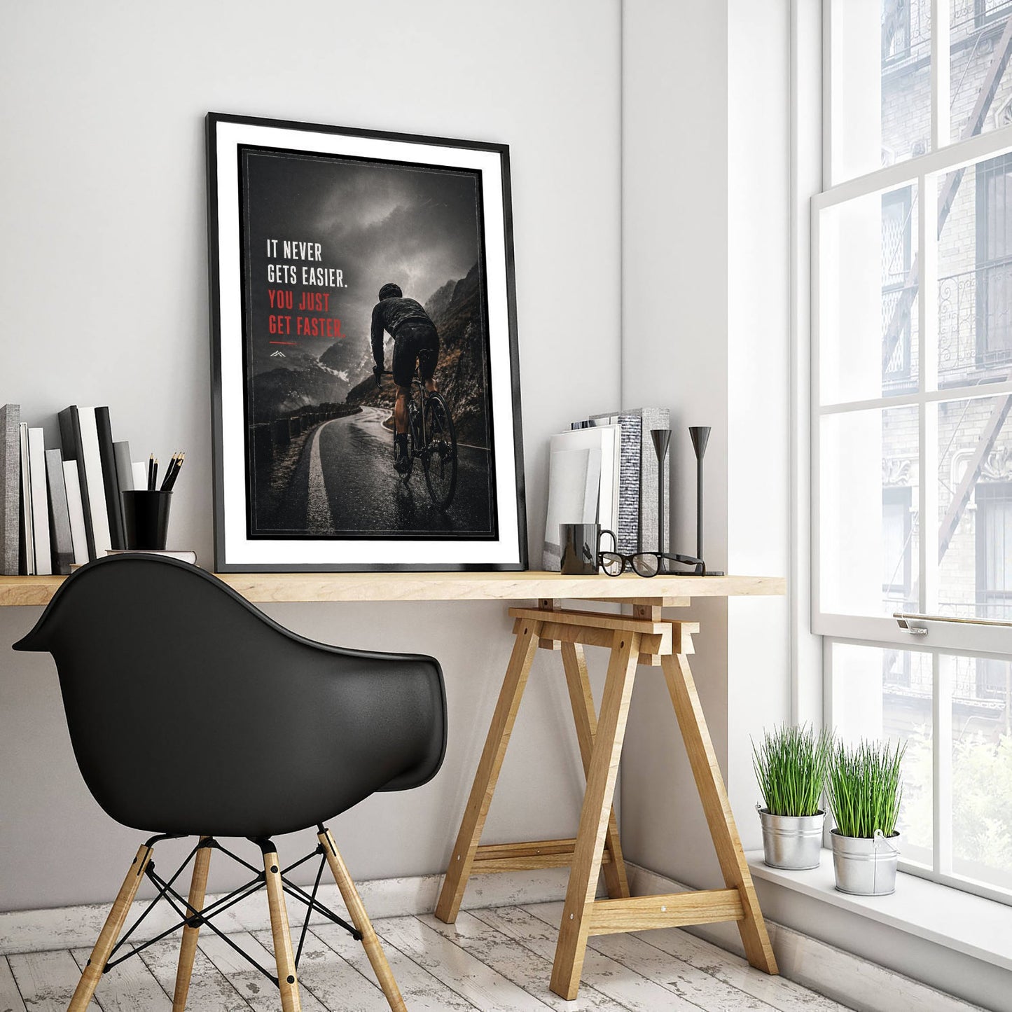 Cycling Motivational Poster - "It Never Gets Easier You Just Get Faster" - Photo Art Print - Cyclist Gift 1/3