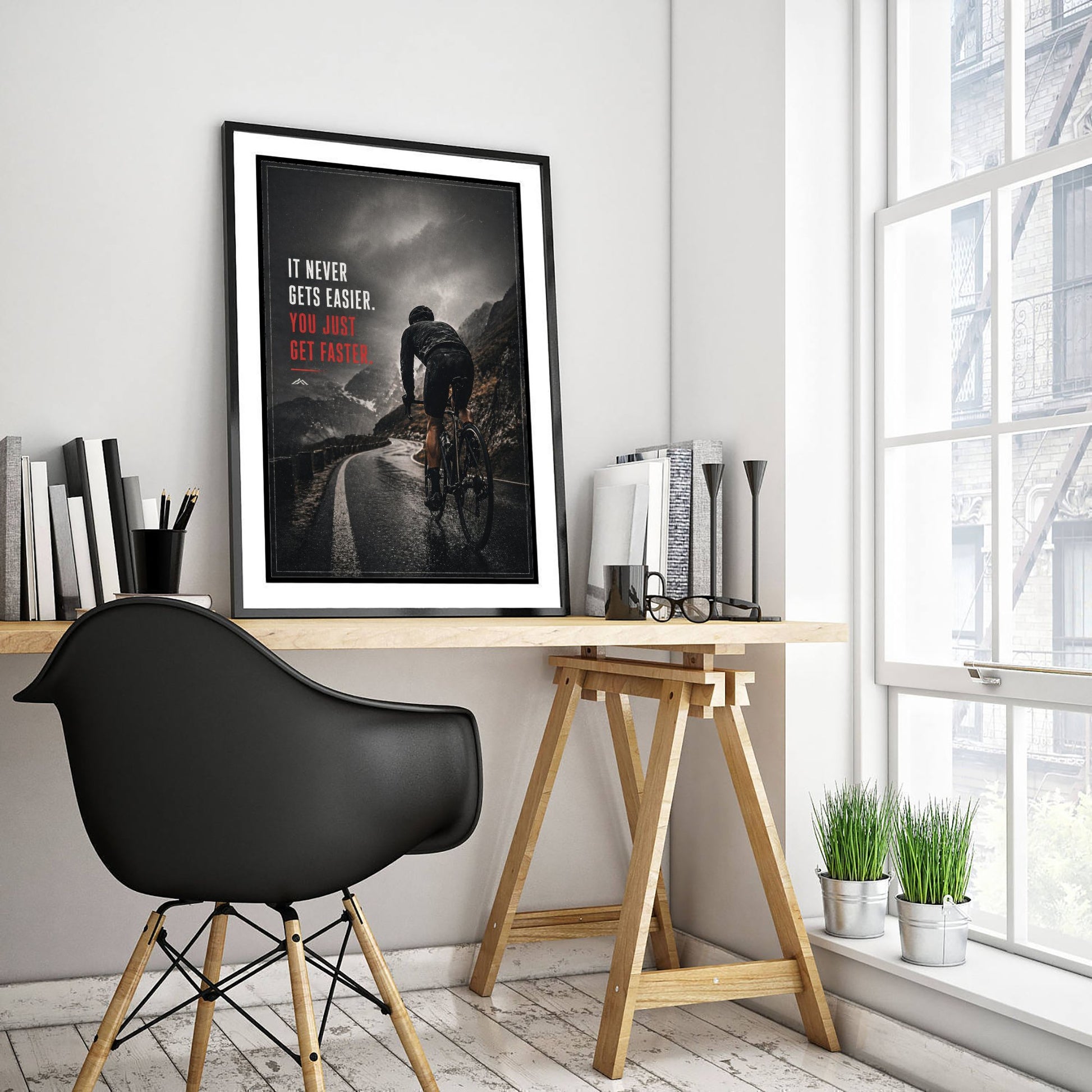 Cycling Motivational Poster - "It Never Gets Easier You Just Get Faster" - Photo Art Print - Cyclist Gift 1/3