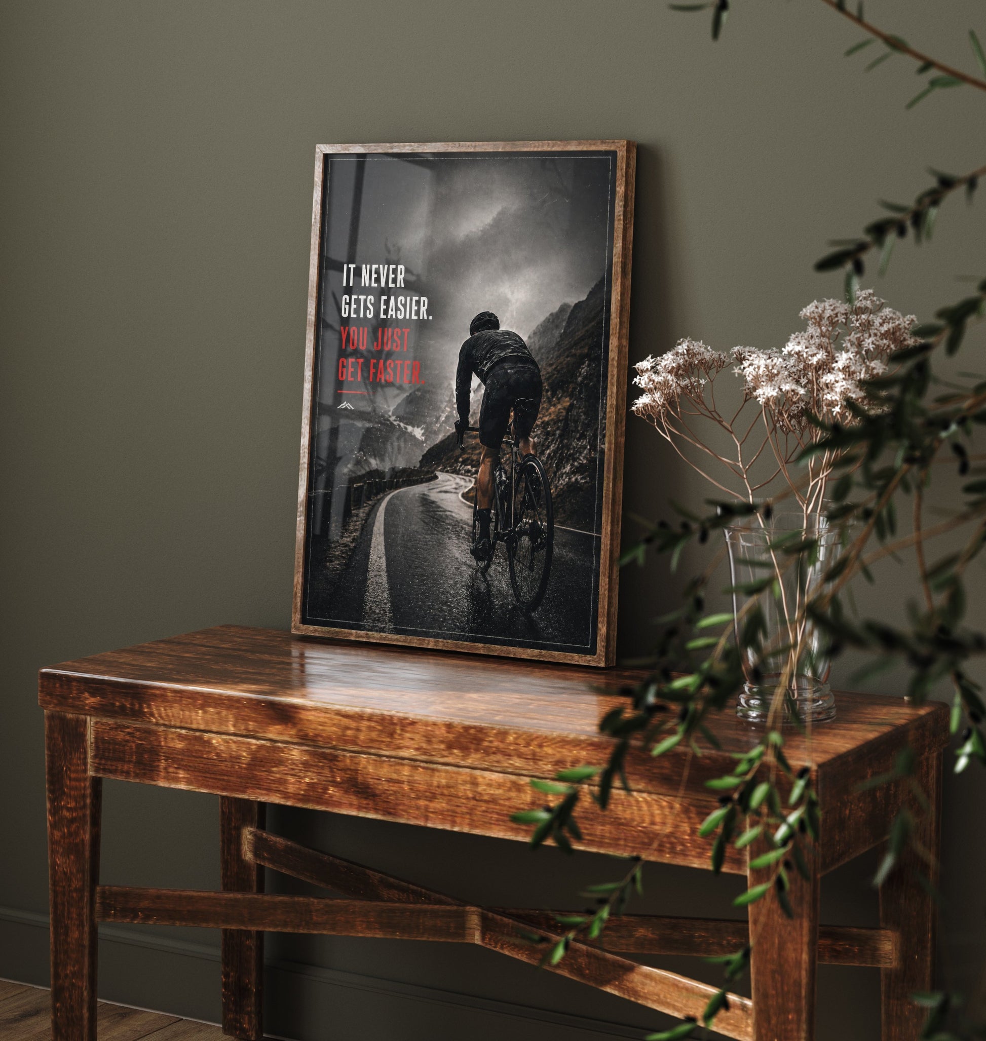 Cycling Motivational Poster - "It Never Gets Easier You Just Get Faster" - Photo Art Print - Cyclist Gift 1/3