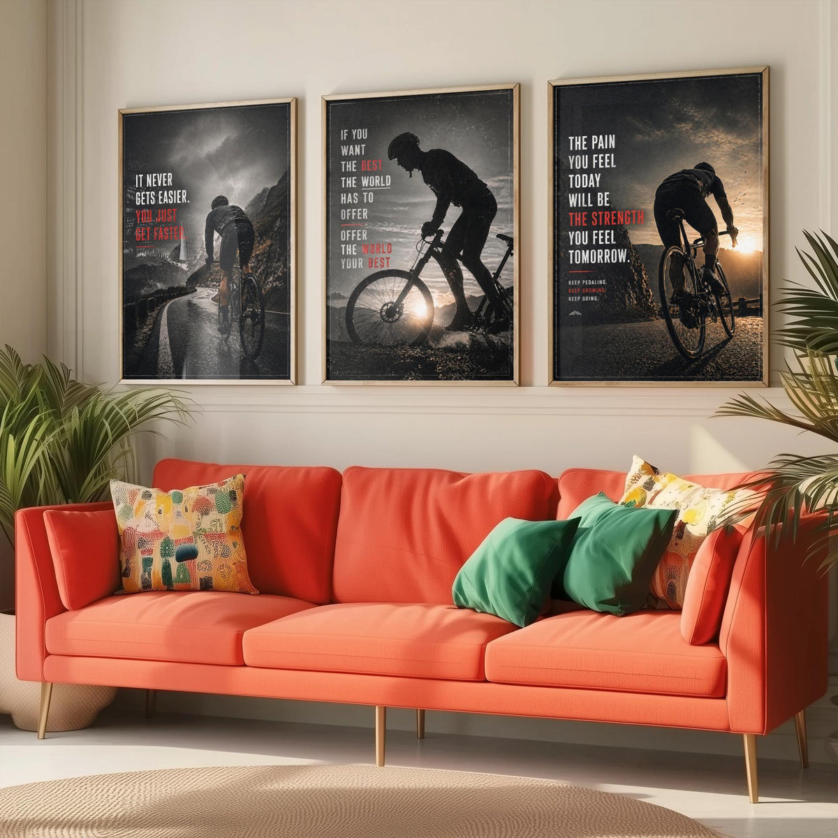 Cycling Motivation Set of Three Prints - 3 Inspirational Quote Posters - Road Cyclist Photo Wall Art Gift Gym Motivational