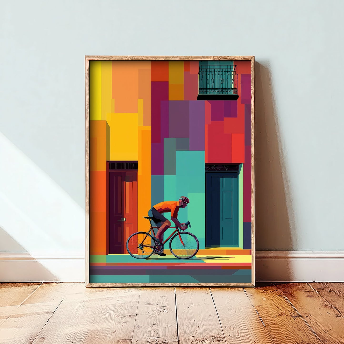 Pixel Cycling Poster - Colourful City Cyclist Art Print - Geometric Street Illustration - Road Cycling 2/3