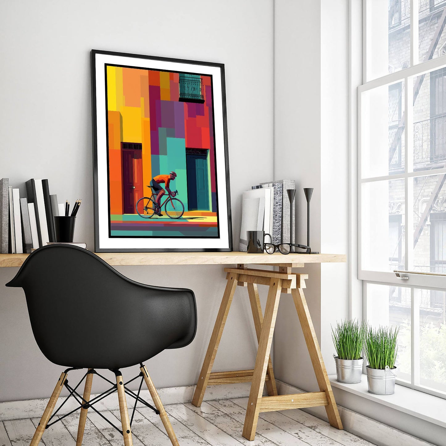 Pixel Cycling Poster - Colourful City Cyclist Art Print - Geometric Street Illustration - Road Cycling 2/3