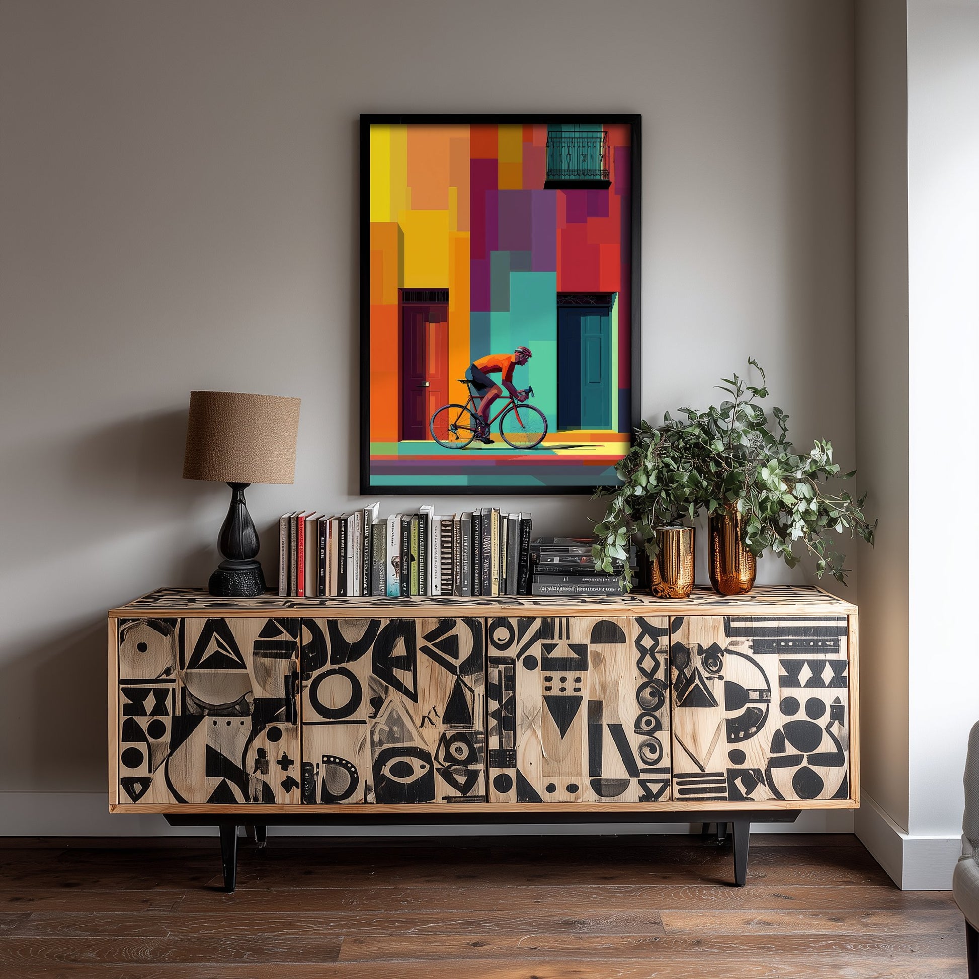 Pixel Cycling Poster - Colourful City Cyclist Art Print - Geometric Street Illustration - Road Cycling 2/3