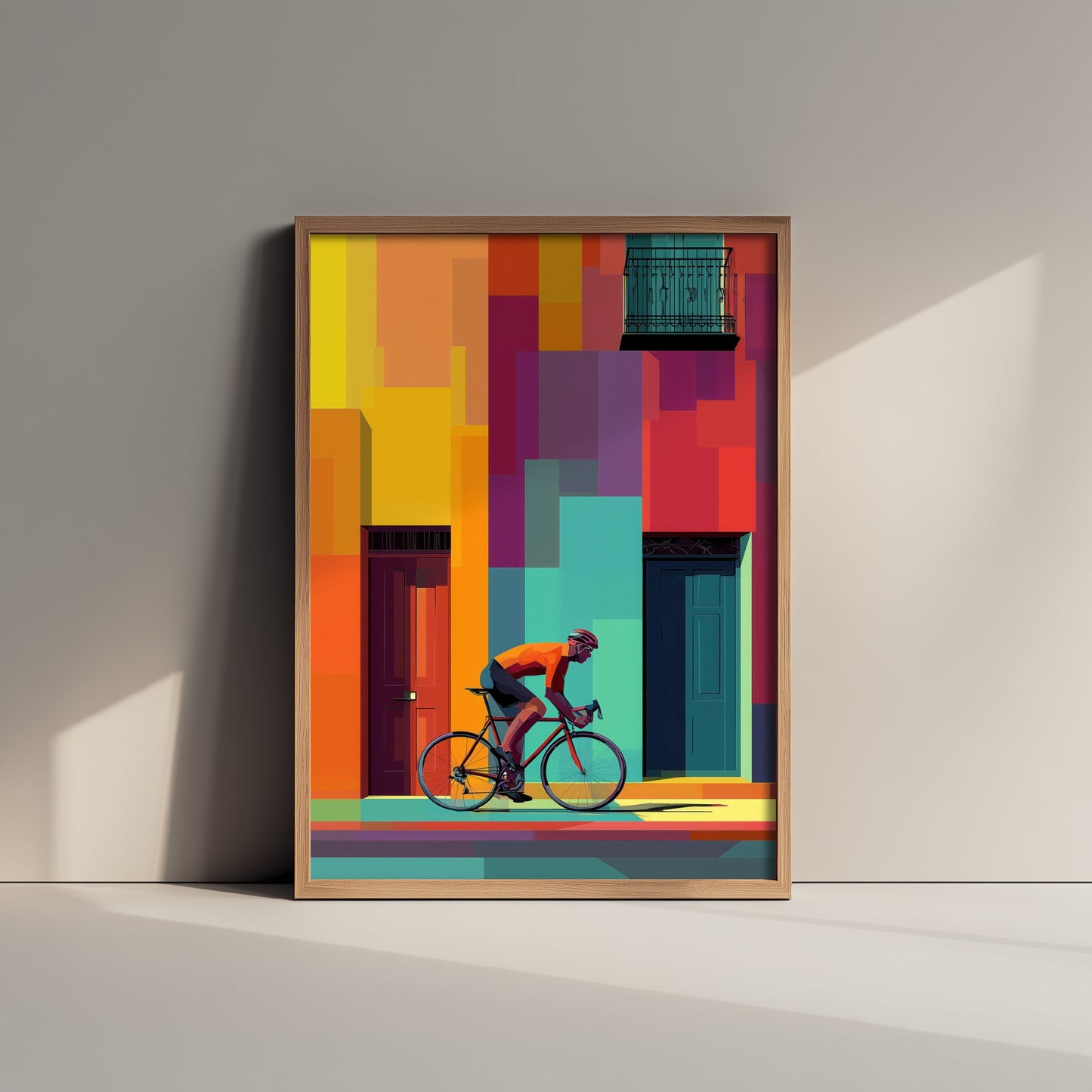 Pixel Cycling Poster - Colourful City Cyclist Art Print - Geometric Street Illustration - Road Cycling 2/3