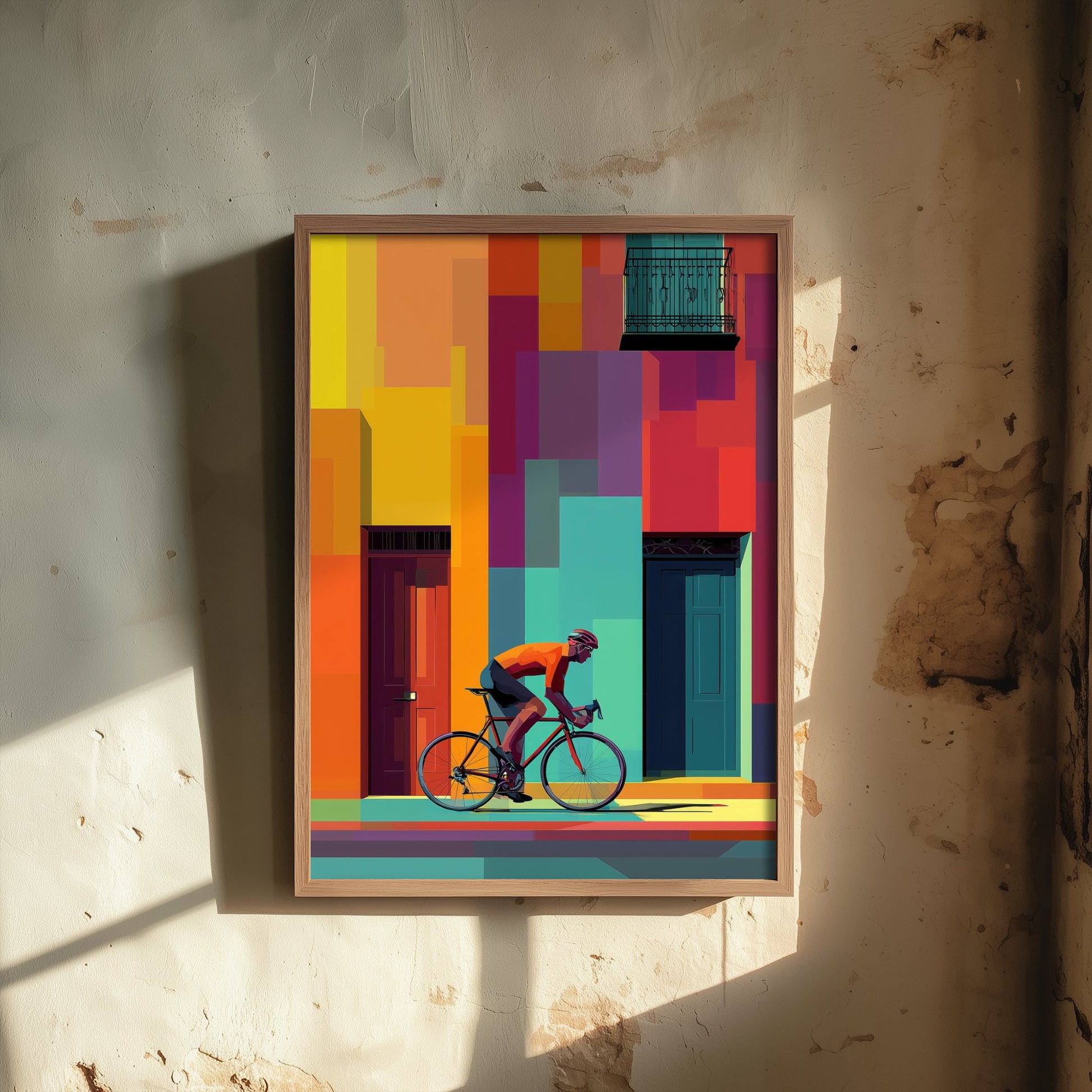 Pixel Cycling Poster - Colourful City Cyclist Art Print - Geometric Street Illustration - Road Cycling 2/3