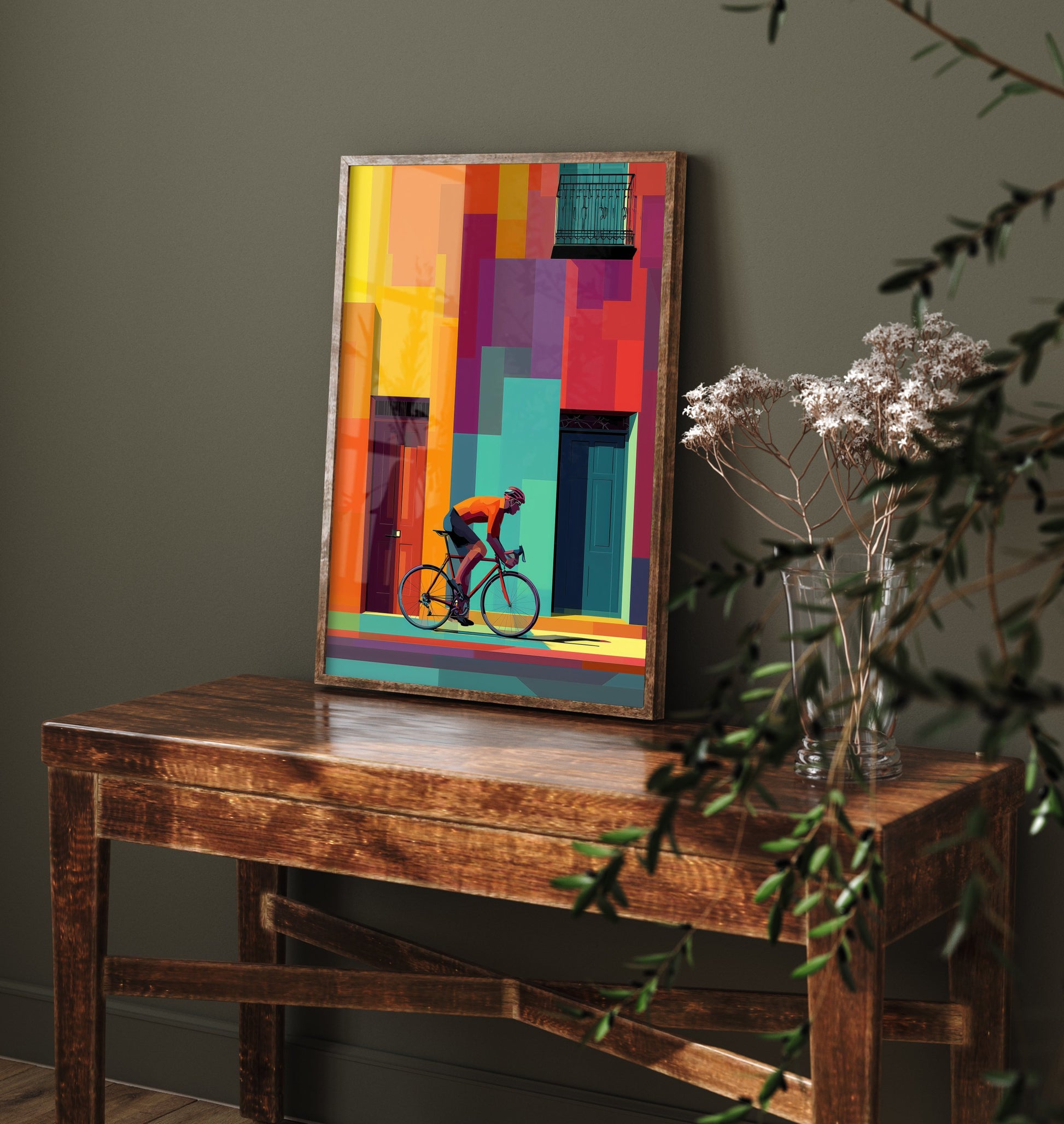 Pixel Cycling Poster - Colourful City Cyclist Art Print - Geometric Street Illustration - Road Cycling 2/3