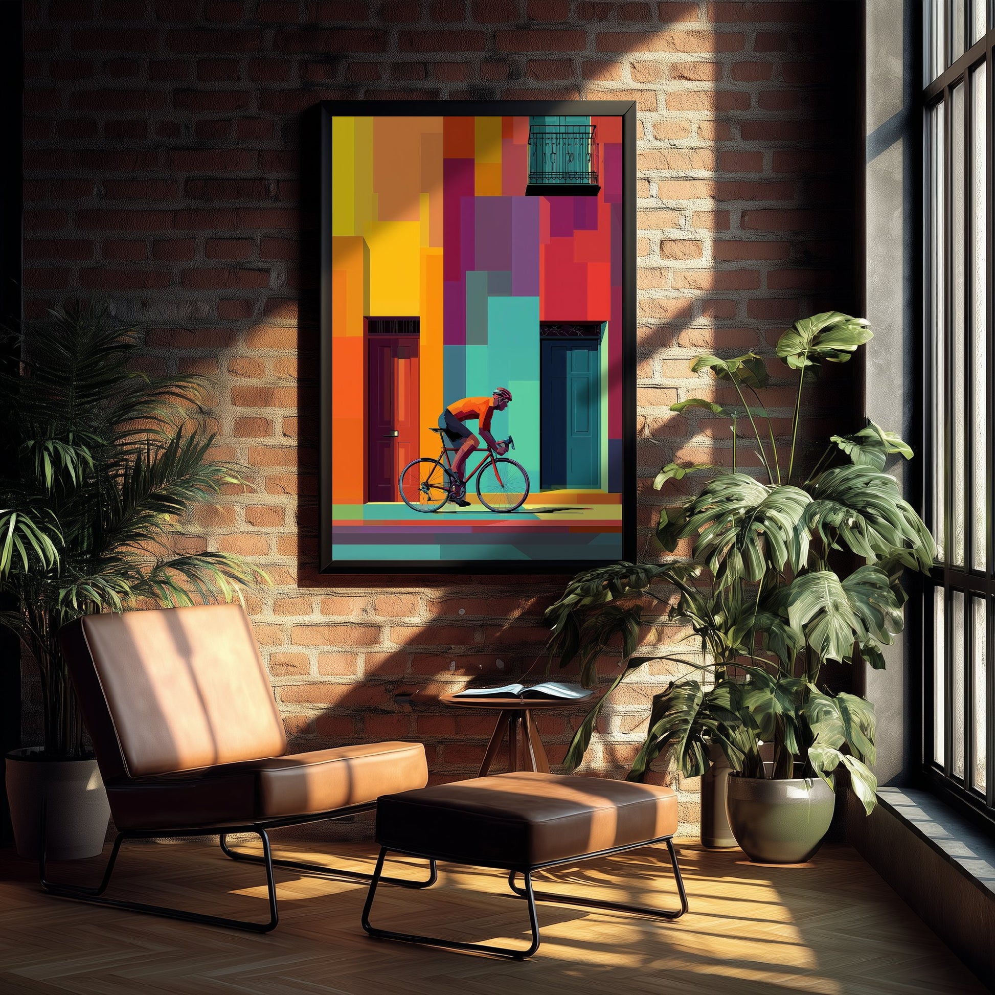 Pixel Cycling Poster - Colourful City Cyclist Art Print - Geometric Street Illustration - Road Cycling 2/3