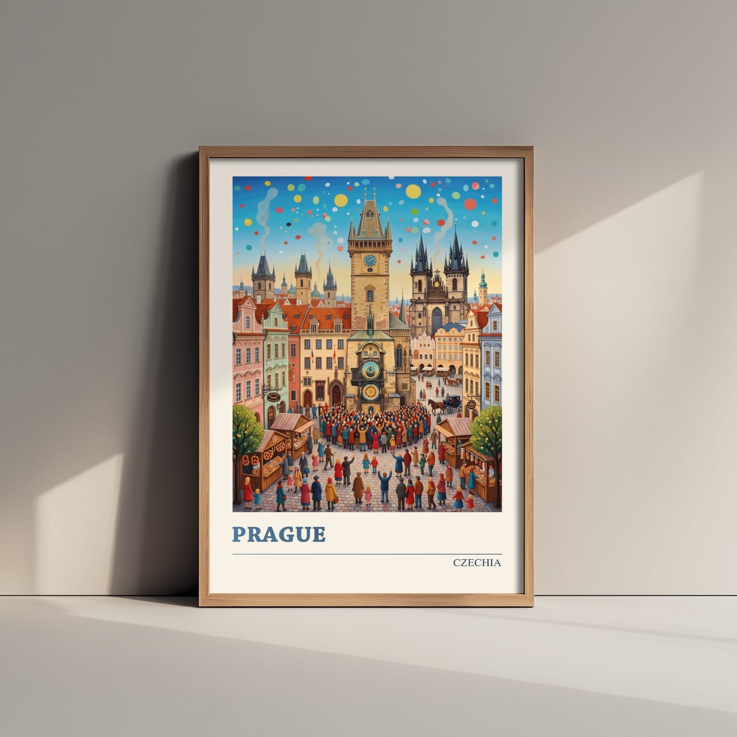 Prague Travel Poster - Old Town Square Folk Art Illustration - Astronomical Clock and Tyn Church Art Print 3/3