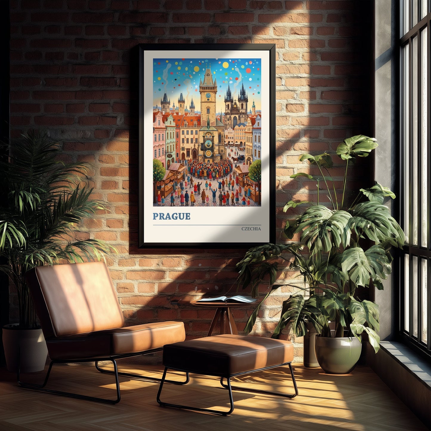 Prague Travel Poster - Old Town Square Folk Art Illustration - Astronomical Clock and Tyn Church Art Print 3/3