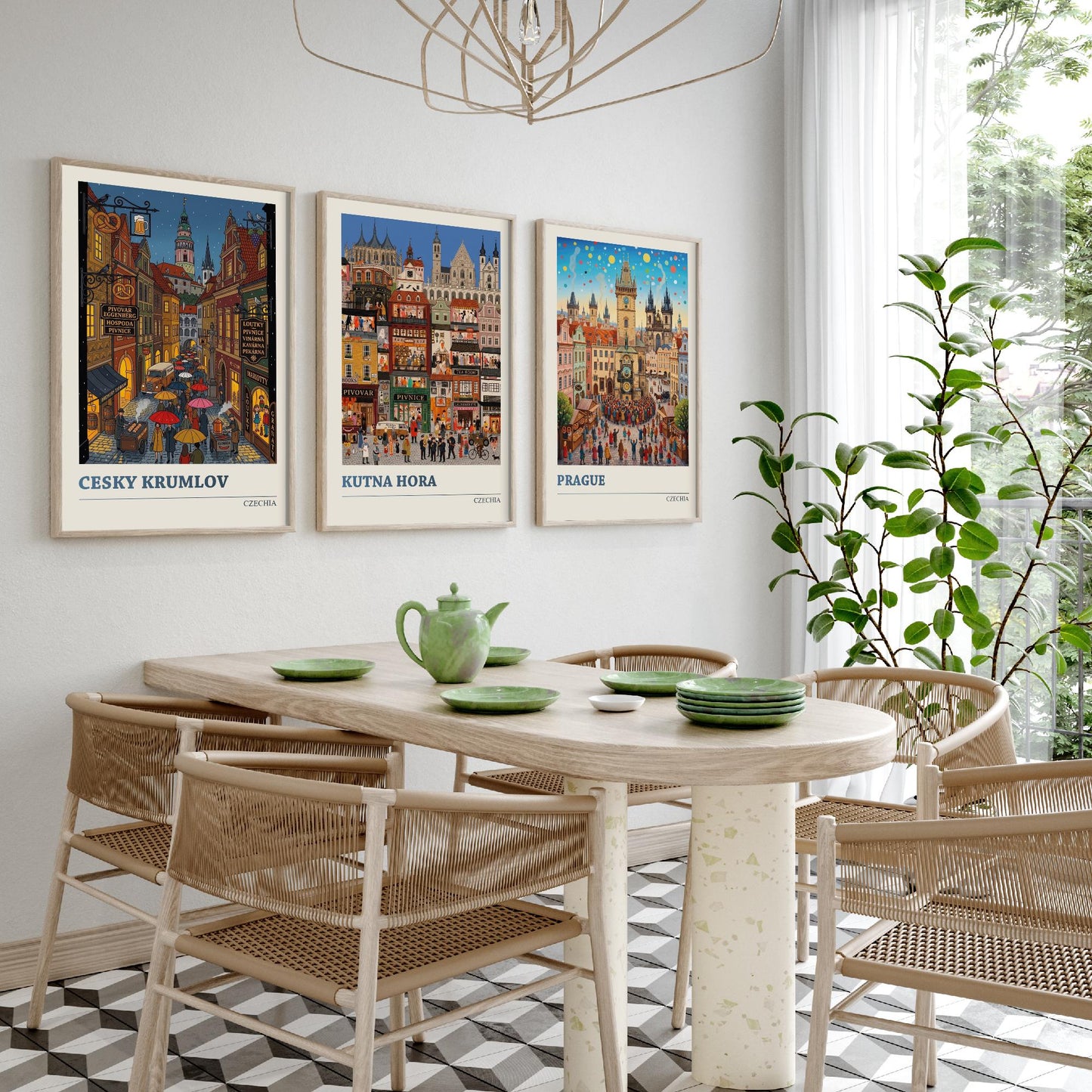 Czechia Set of Three Art Prints - Cesky Krumlov, Kutna Hora, Prague - 3 Colourful Folk Illustration Travel Posters - Czech Painting