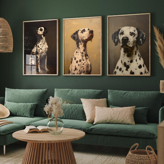 Dalmatian Set of Three Art Prints - 3 Classic Dog Portrait Posters - Vintage Oil Painting Style Wall Art Gift Pet Decor