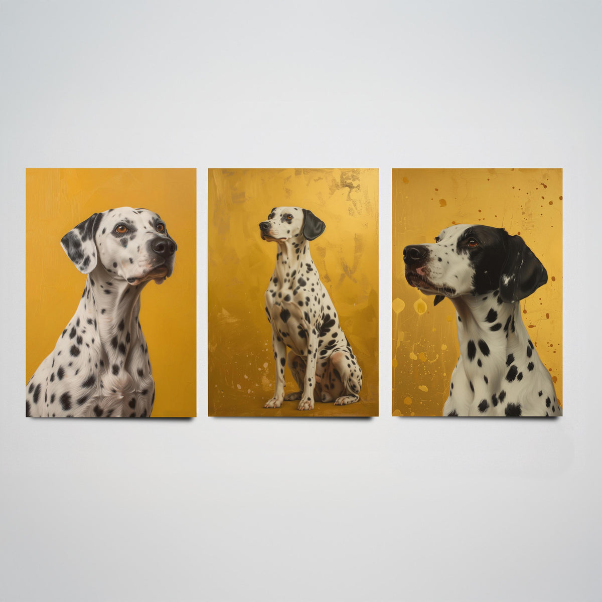 Dalmatian Set of Three Art Prints - 3 Dog Portrait Posters - Golden Yellow Oil Painting Style Wall Art Gift Pet Decor
