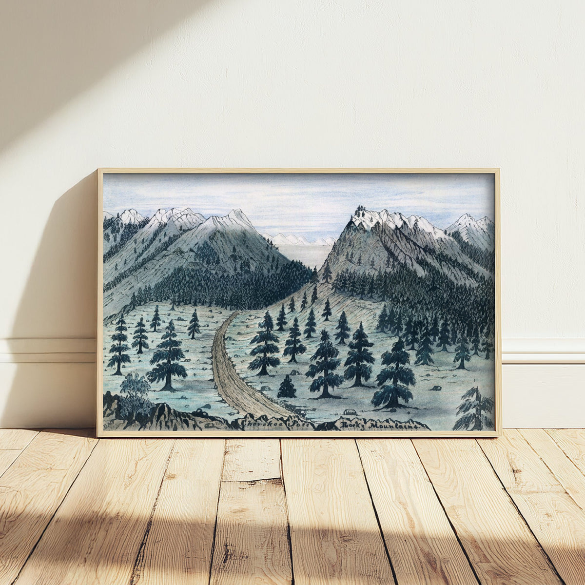 Daniel A. Jenks - Cherokee Pass, Rocky Mountains (1859) - Classic Painting Art Print - Gold Rush Trail Wagon Pine Forest Poster