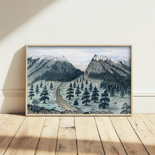 Daniel A. Jenks - Cherokee Pass, Rocky Mountains (1859) - Classic Painting Art Print - Gold Rush Trail Wagon Pine Forest Poster