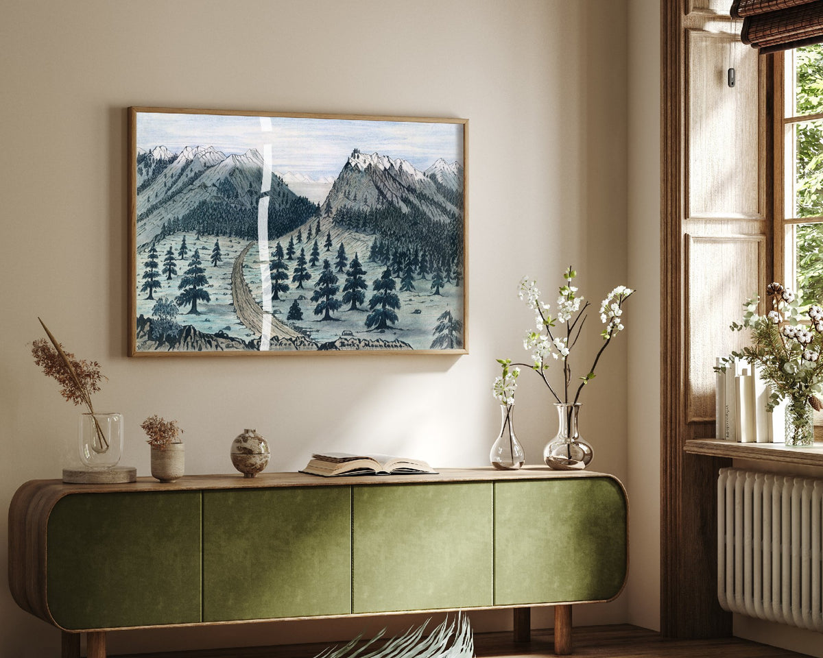 Daniel A. Jenks - Cherokee Pass, Rocky Mountains (1859) - Classic Painting Art Print - Gold Rush Trail Wagon Pine Forest Poster