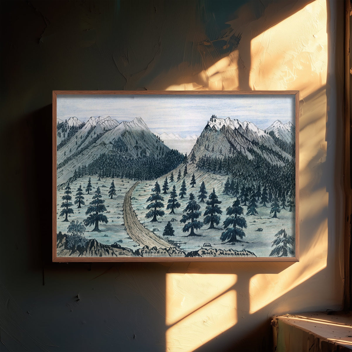 Daniel A. Jenks - Cherokee Pass, Rocky Mountains (1859) - Classic Painting Art Print - Gold Rush Trail Wagon Pine Forest Poster