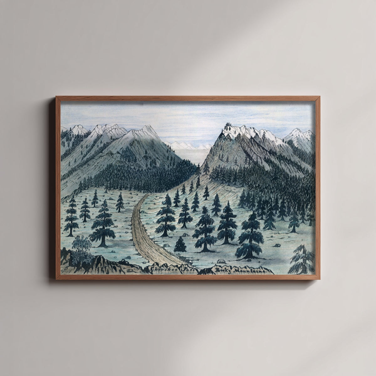 Daniel A. Jenks - Cherokee Pass, Rocky Mountains (1859) - Classic Painting Art Print - Gold Rush Trail Wagon Pine Forest Poster