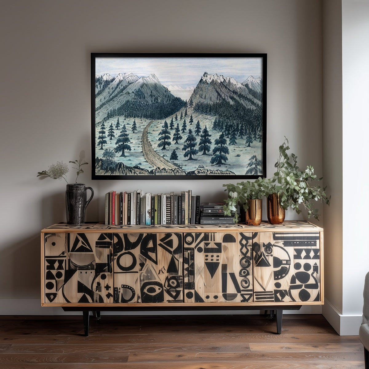 Daniel A. Jenks - Cherokee Pass, Rocky Mountains (1859) - Classic Painting Art Print - Gold Rush Trail Wagon Pine Forest Poster