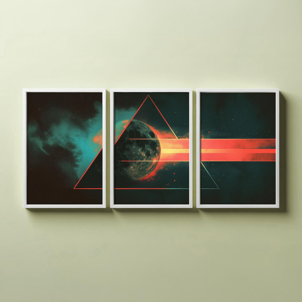 Prism Moon Set of Three Art Prints - 3 Cosmic Triptych Posters - Retro Rainbow Spectrum Space Wall Art Gift Illustration