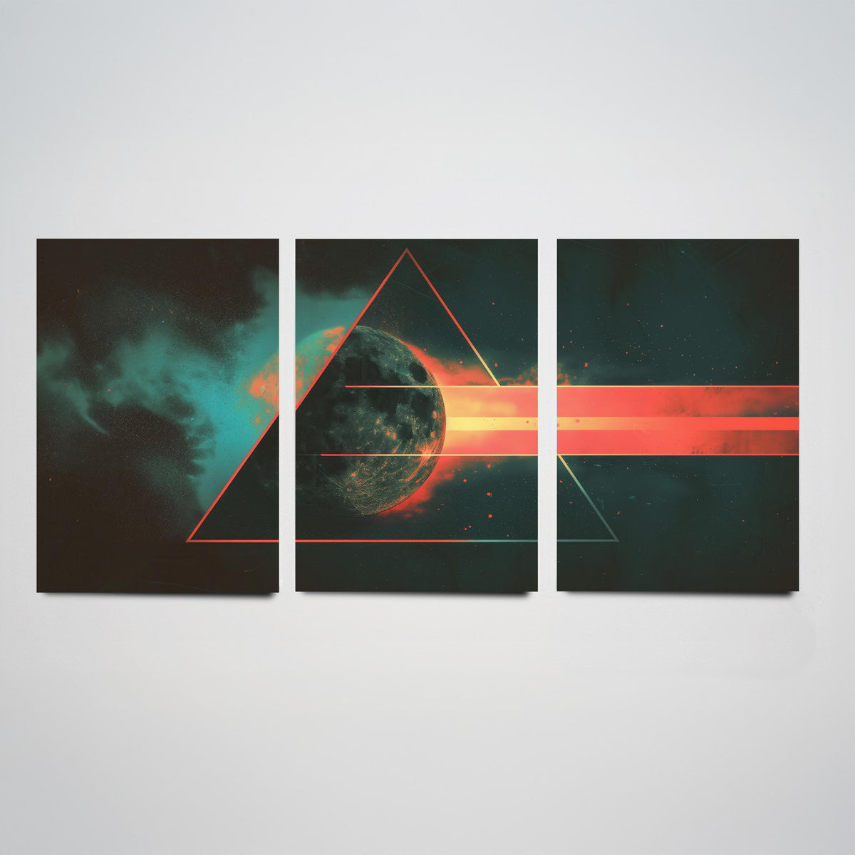 Prism Moon Set of Three Art Prints - 3 Cosmic Triptych Posters - Retro Rainbow Spectrum Space Wall Art Gift Illustration