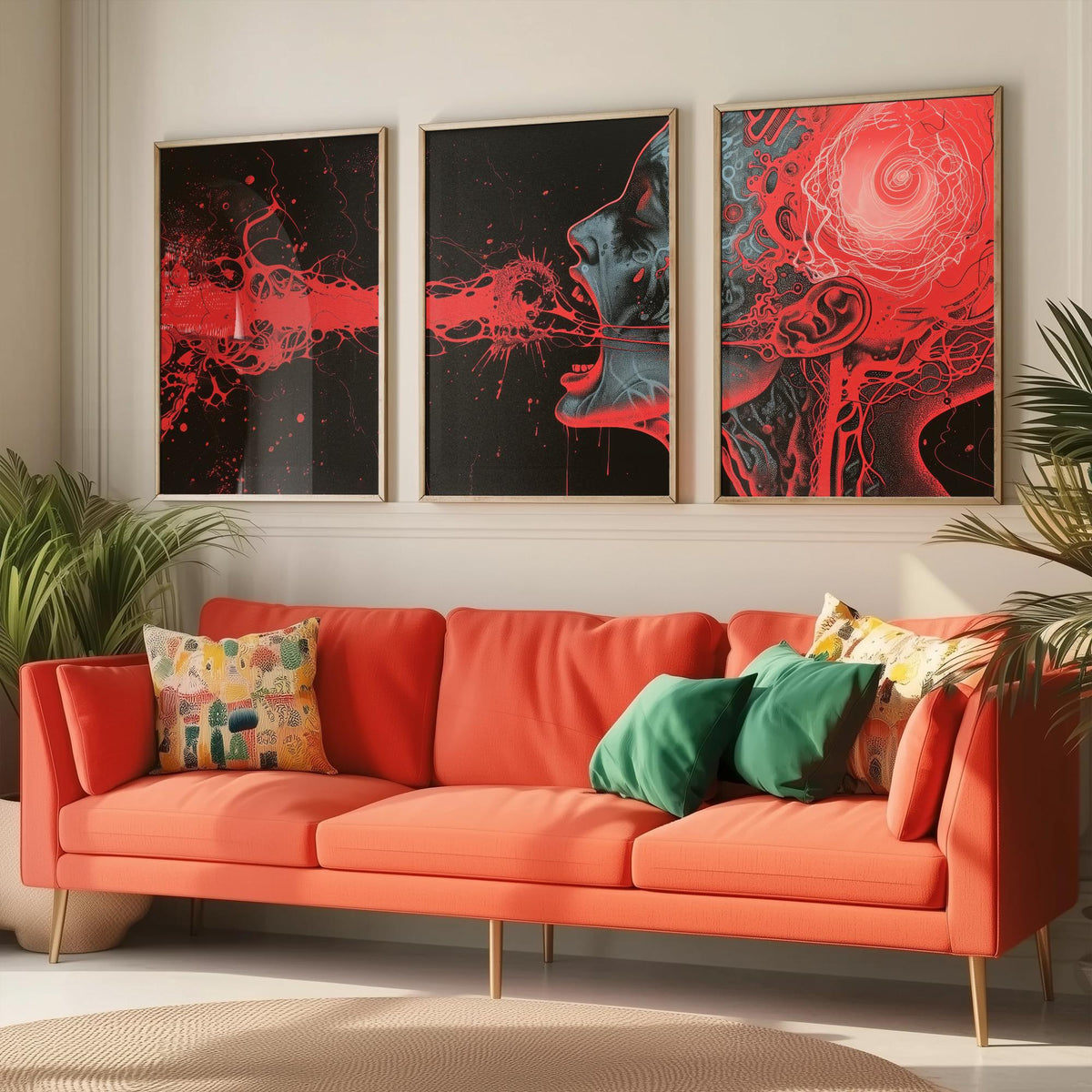Dark Side of the Brain Set of Three Prints - Surreal Red Anatomy Triptych - Psychedelic Head Poster Wall Art Illustration