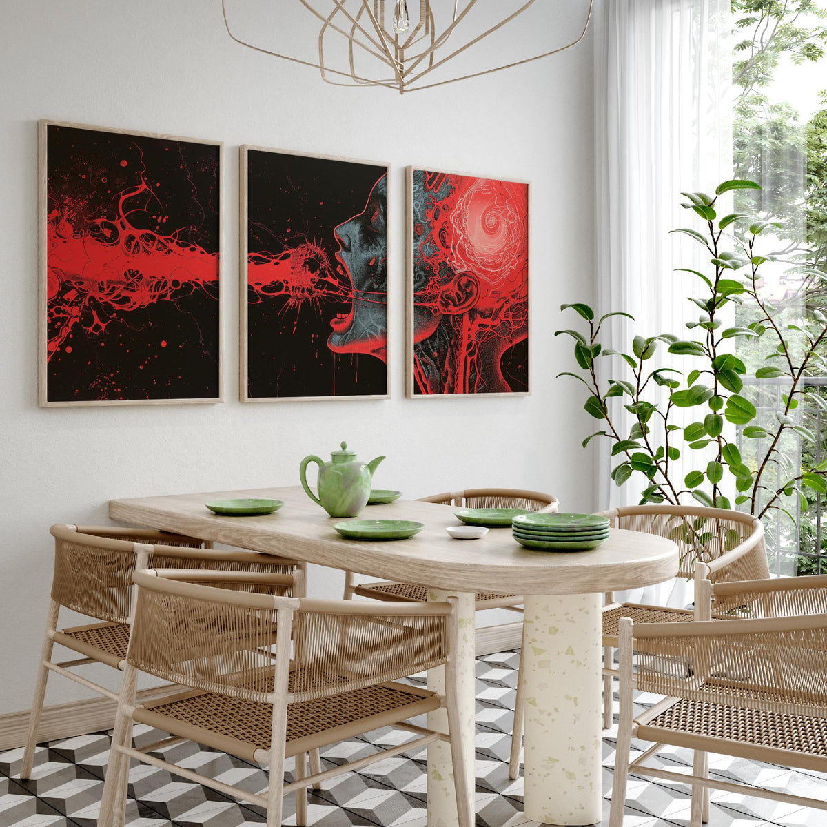 Dark Side of the Brain Set of Three Prints - Surreal Red Anatomy Triptych - Psychedelic Head Poster Wall Art Illustration