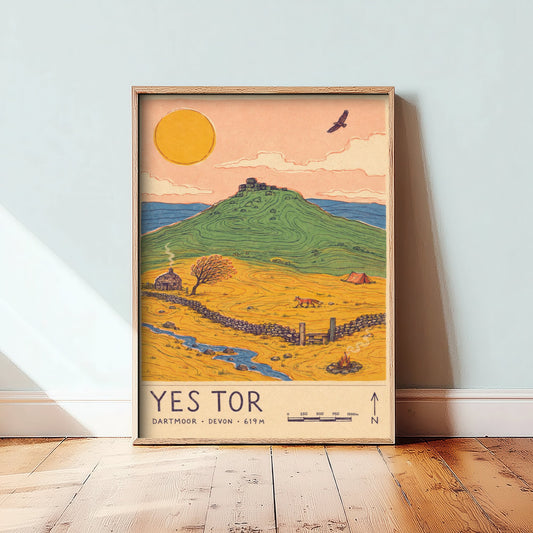 Yes Tor Dartmoor Travel Poster - Devon Moorland Art Print - Vintage Illustration - Granite Tor Hiking Visit 3/3