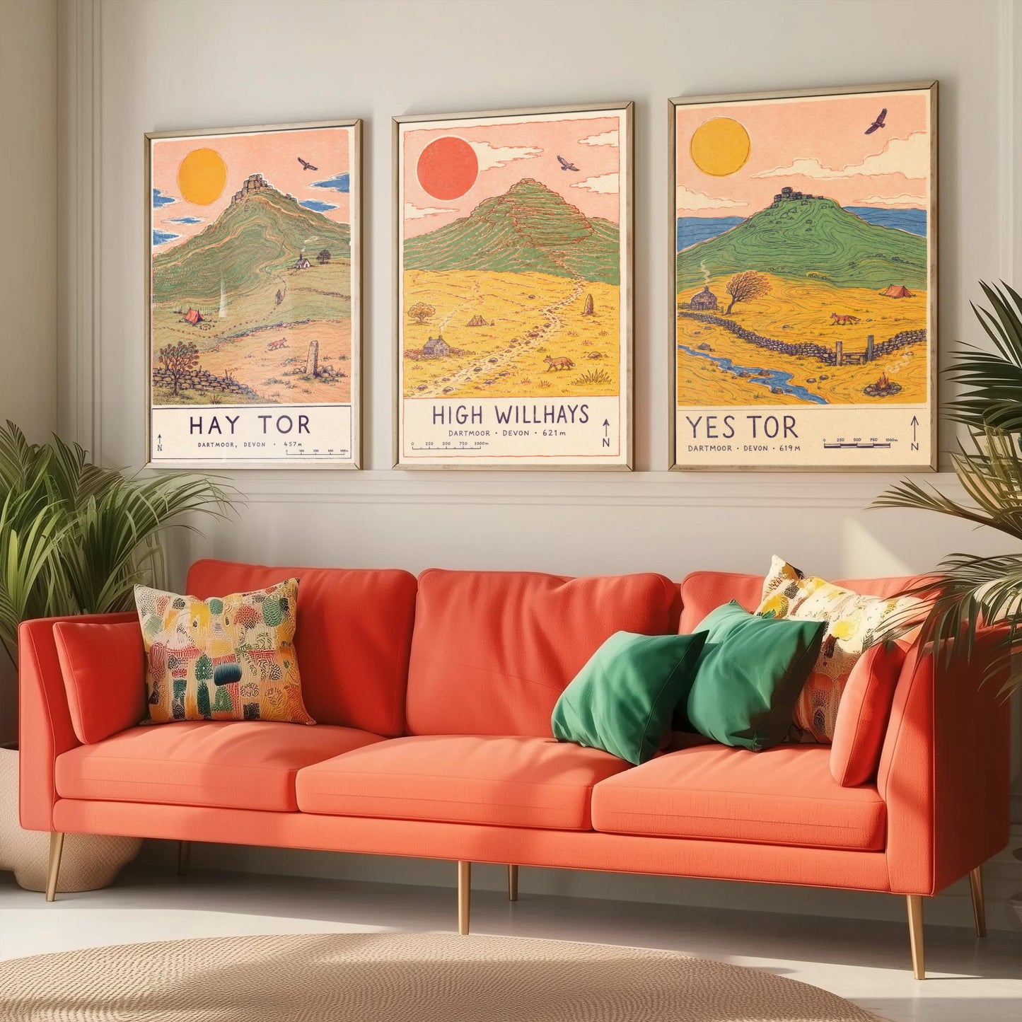 Dartmoor Set of Three Travel Posters - Hay Tor, High Willhays, Yes Tor - Devon Art Print Illustration Gift Hiking Decor