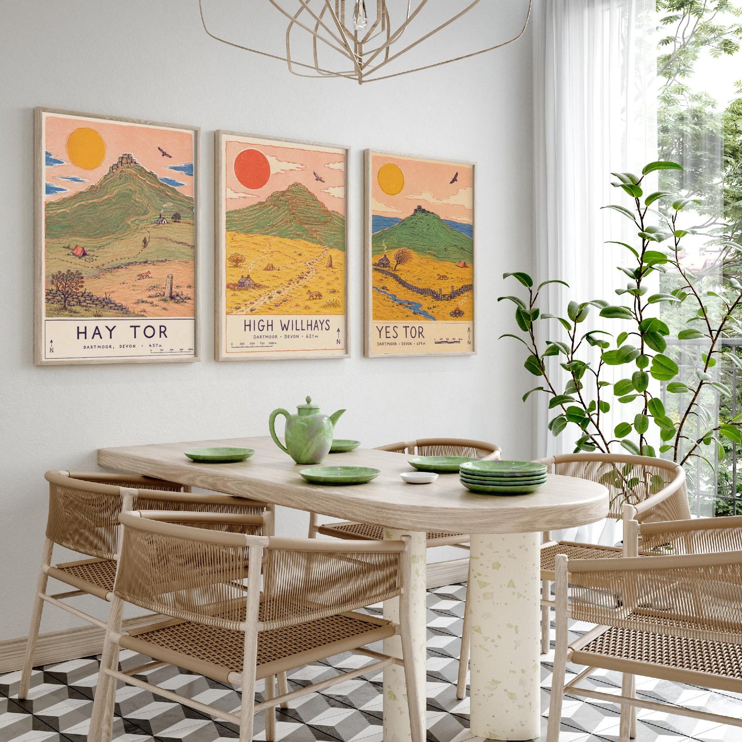 Dartmoor Set of Three Travel Posters - Hay Tor, High Willhays, Yes Tor - Devon Art Print Illustration Gift Hiking Decor